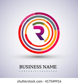 Letter R vector logo symbol in the colorful circle thin line. Design for your business or company identity.