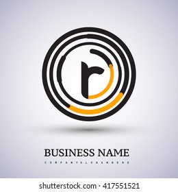 Letter R vector logo symbol in the circle thin line colored black and yellow. Design for your business or company identity.
