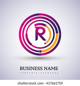 Letter R vector logo symbol in the colorful circle thin line. Design for your business or company identity.