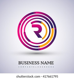 Letter R vector logo symbol in the colorful circle thin line. Design for your business or company identity.