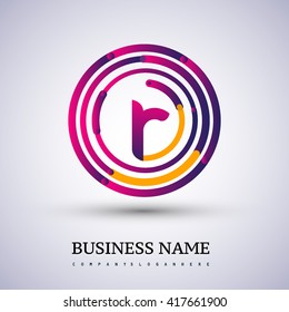 Letter R vector logo symbol in the colorful circle thin line. Design for your business or company identity.