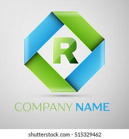 Letter R vector logo symbol in the colorful rhombus. Vector template for your design