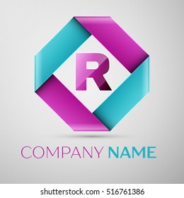 Letter R vector logo symbol in the colorful rhombus. Vector template for your design