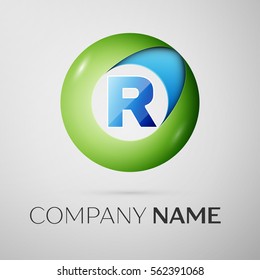 Letter R vector logo symbol in the colorful circle on grey background. Vector template for your design