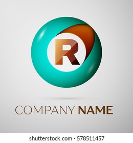 Letter R vector logo symbol in the colorful circle on grey background. Vector template for your design