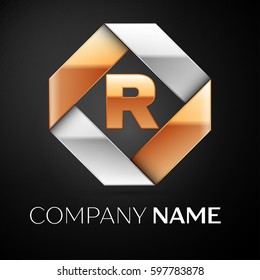 Letter R vector logo symbol in the colorful rhombus on black background. Vector template for your design