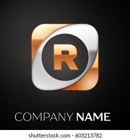 Letter R vector logo symbol in the colorful square on black background. Vector template for your design