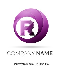 Letter R vector logo symbol in the colorful circle on grey background. Vector template for your design