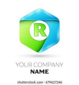 Letter R vector logo symbol in the colorful hexagonal on white background. Vector template for your design