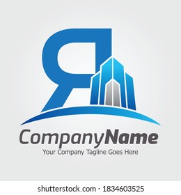 Plantilla de logotipo del vector de letra R, logotipo de la letra colorida R, inmobiliario, logotipo de construcción y diseño de la plantilla de vectores