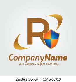 Plantilla de logotipo de vector carta R, logotipo de letra R colorida, plantilla de vector de diseño de logotipo Escudo. Símbolo de defensa de protección, compañía de protección Logoype.