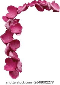 A letter "R" vibrant illustration showcases a garland of pink petals, artfully arranged in a curved formation that resembles a parenthesis or a decorative border, set against a clean white background.