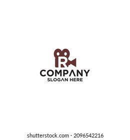 Letter R video camera logo vector design simple minimalist