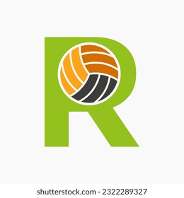 Letter R Volleyball Logo Concept. Volleyball Sports Logotype Template
