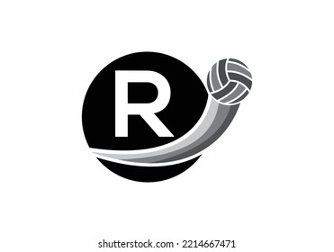 Letter R Volleyball Logo Design For Volleyball Club Symbol Vector Template. Volleyball Sign Template Design.