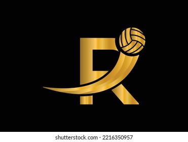 Letter R Volleyball Logo Design For Volleyball Club Symbol Vector Template. Volleyball Sign Template Design.