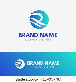 Letter R Wave Logo template element symbol in ocean color