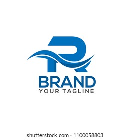 Letter R with wave on white background. Logo Design Template. Flat design