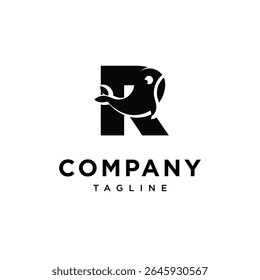 Letter R Whale Cute Logo Icon Vector
