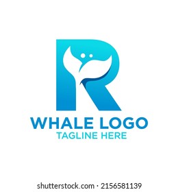 Letter R Whale Logo Design Template Inspiration, Vector Illustration.