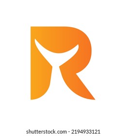 Letter R Whale Tail Logo Vector Template. Whale Tail Concept On Sea Water Element