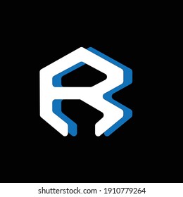 Letter R White color and blue shadow vector image