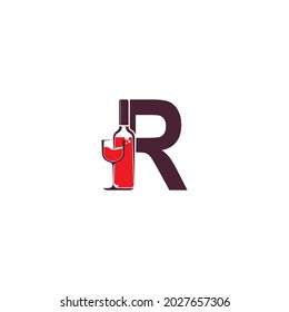Letter R with wine bottle icon logo vector template