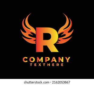 Letter R with Wing Logo. flame or fire gradient color logo.