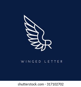 Letter R with wing. Template for logo, label, emblem, sign, stamp. Vector illustration.