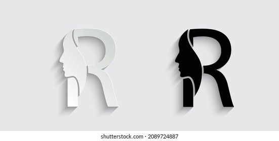 letter R woman face vector template logo beauty salon 