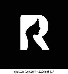 letter R and women silhouette logo vector design