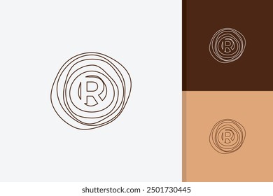 letter r wood grain logo design vector template