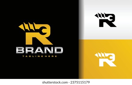 letter R wrench drill bit logo