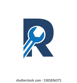 Letter R Wrench Logo Design. Handyman Repair Service. Technology Construction Industry Vector Icon.