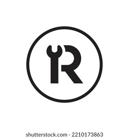 Letter R wrench logo vector, service and repair logo concept