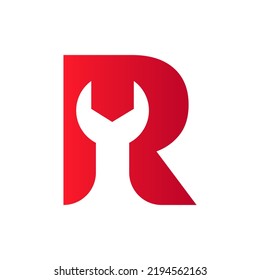 Letter R Wrench Symbol For Real Estate, Building, Construction Repair Logo Vector Template