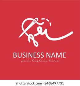 Letter r with Yarn Needle Tailor and Stitching for Homemade Creative Logo, Modern Tailor Boutique Fashion Logo Design Idea