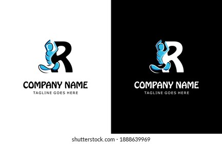 The letter R with a yoga person. Templates for logos, labels, emblems, signs, stamps. Vector illustration.