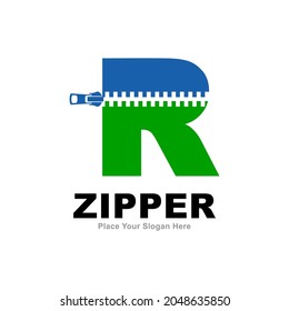 Letter R zipper logo vector design. Suitable for fashion design, initial name, poster, card and industry fashion symbol