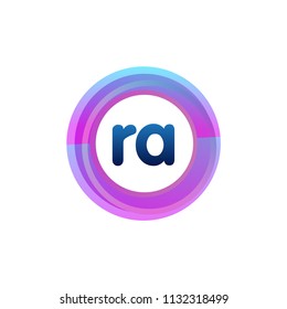 Letter RA logo with colorful circle, letter combination logo design with ring, circle object for creative industry, web, business and company.