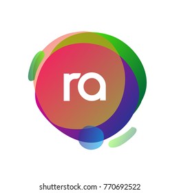 Letter RA logo with colorful splash background, letter combination logo design for creative industry, web, business and company.
