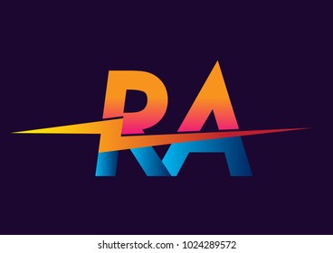 Letter RA logo with Lightning icon, letter combination Power Energy Logo design for Creative Power ideas, web, business and company.