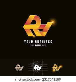 Letter RA or RV monogram logo with grid method design