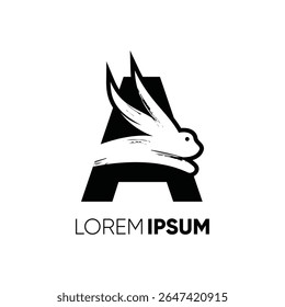 Letter A Rabbit Run Logo Design Vector Image Icon Graphic Emblem Symbol Illustration