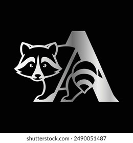 Letter A with Raccoon logo. Creative Raccoon vector icon.
