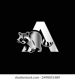 Letter A with Raccoon logo. Creative Raccoon vector icon.
