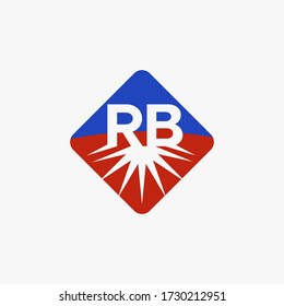 Letter RB in rhombus with flash bottom. Vector logo design.