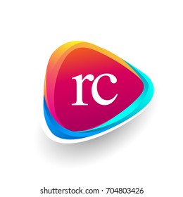 Letter RC logo in triangle shape and colorful background, letter combination logo design for company identity.