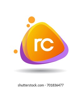 Letter RC logo in triangle splash and colorful background.