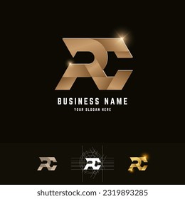 Letter RC or PC monogram logo with grid method design
